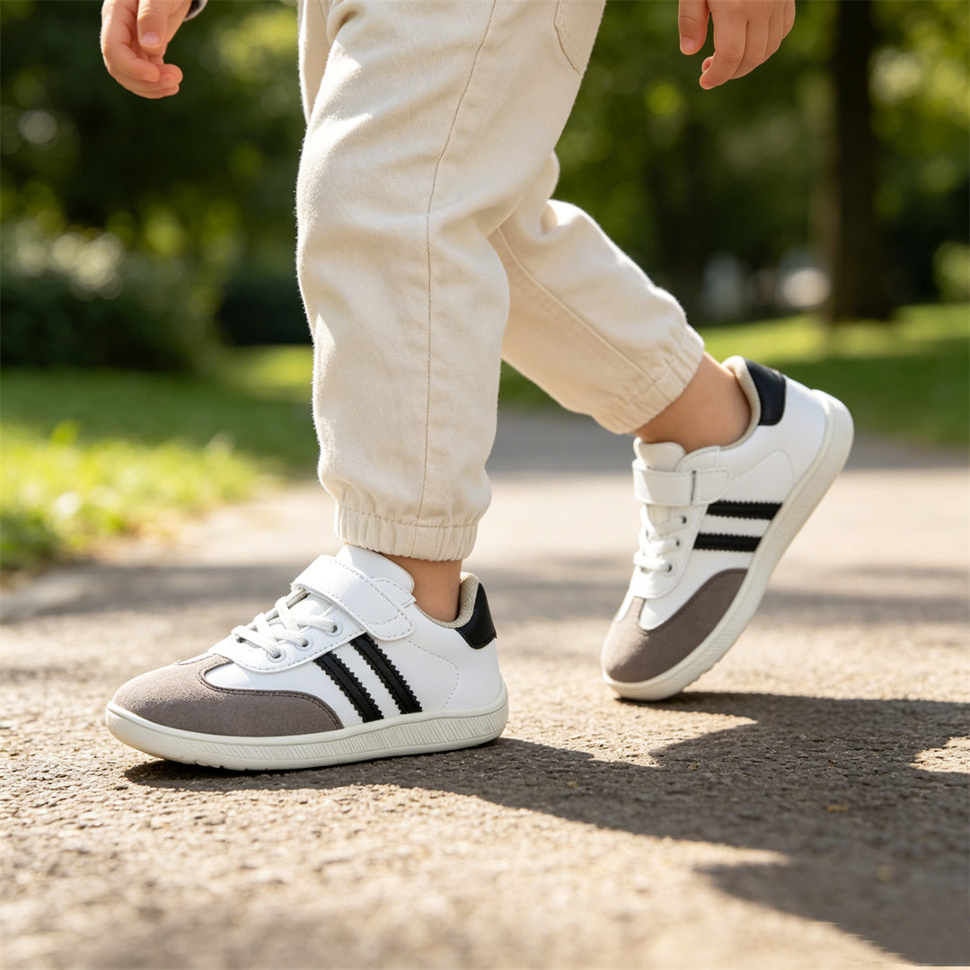 ZZFABER Kids Soft Fiber Leather Sneakers Boys Girls Wide Toe Barefoot Shoes Comfortable Casual Shoes